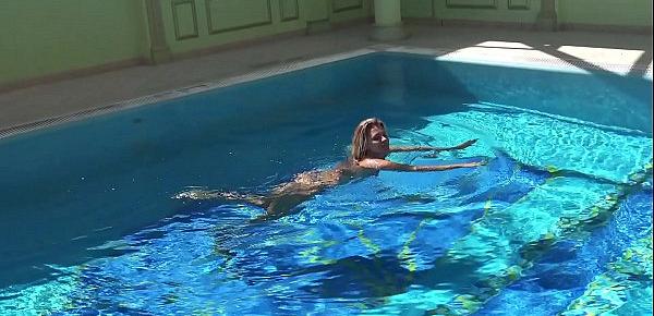  Mary Kalisy Russian Pornstar swims naked in the pool